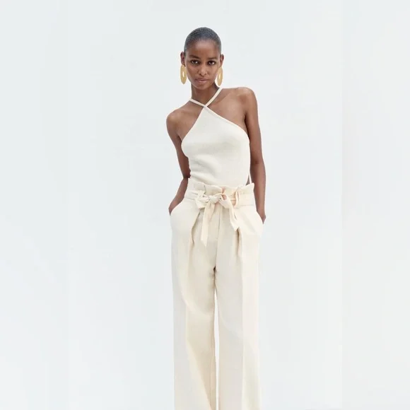 Zara Cream Wide Leg Jumpsuit with Paper-Bag Waist - Picture 10 of 12